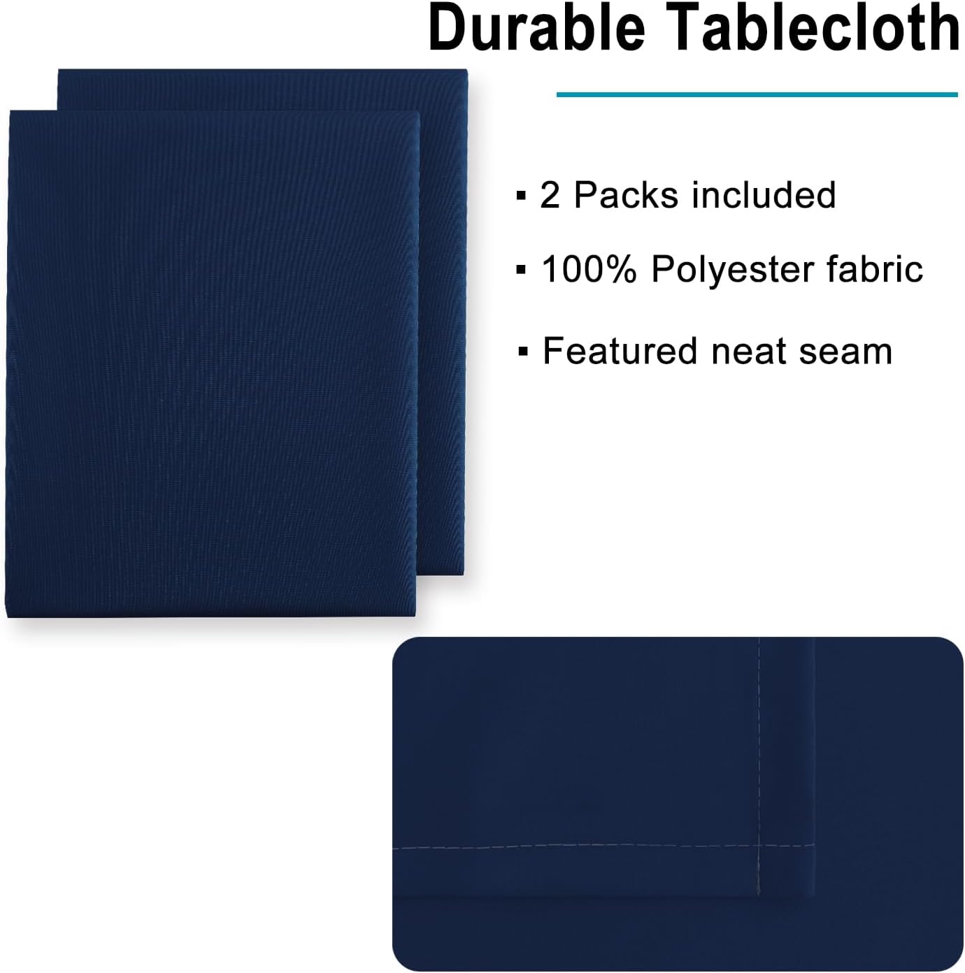 Hiasan 2 Pieces Rectangle Tablecloth - Waterproof Washable Polyester Table Cloth for Dining Room Kitchen Party Camping, Navy Blue, 54 x 108 Inch
