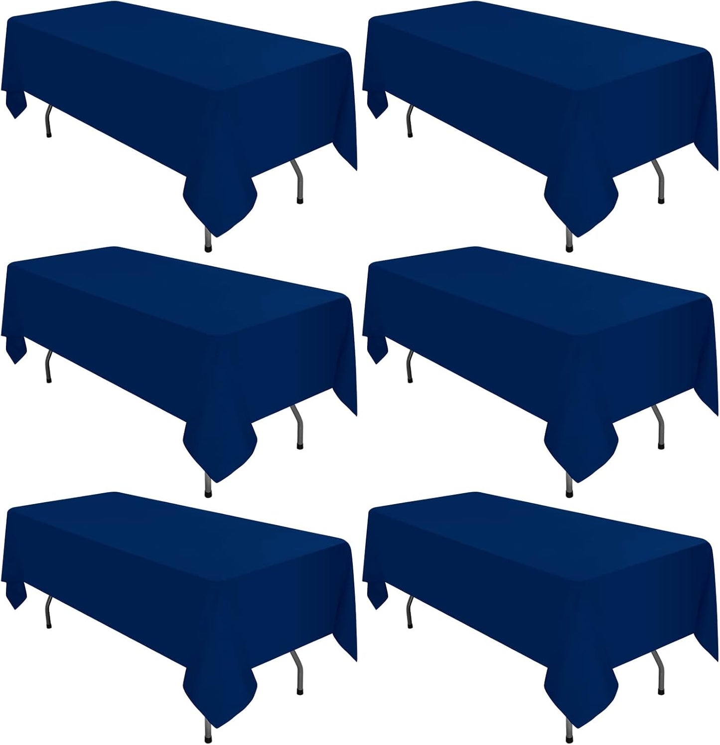 6 Pack Navy Blue Tablecloths for 6ft Rectangle Tables 60 x 102 Inch - Polyester Table Cover Stain and Wrinkle Resistant Washable Fabric Table Clothes for Wedding Party Banquet Reception Restaurant