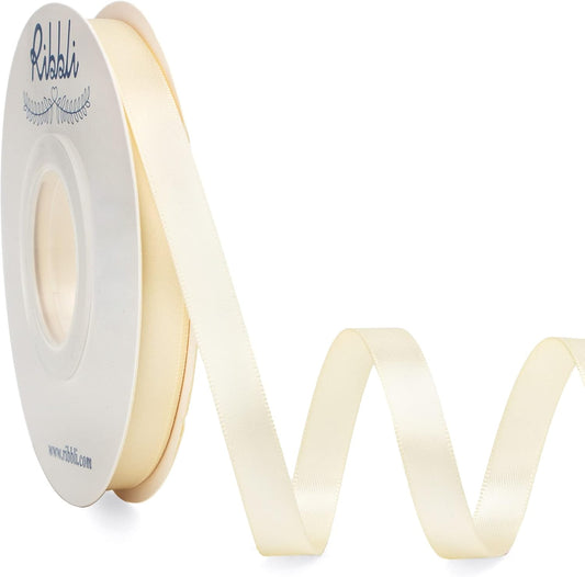Ribbli Double Faced Ivory Satin Ribbon,3/8” x Continuous 25 Yards,Use for Bows Bouquet,Gift Wrapping,Floral Arrangement
