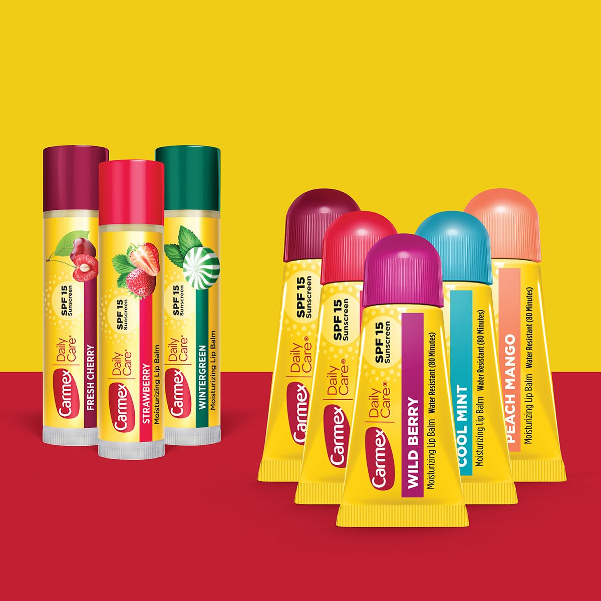 Carmex Daily Care and Daily Care Minis Moisturizing Lip Balm Pack, SPF 15, Multi-Flavor Lip Care Variety Pack Bag, 8 Count (3 Sticks, 5 Mini Tubes)