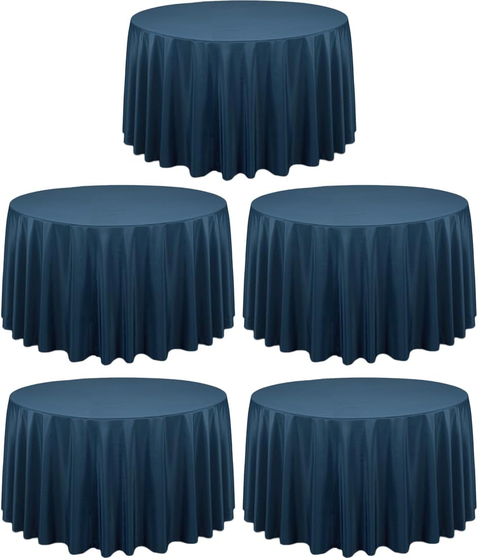 LTC LINENS 5 Pack 108 Inch Round Tablecloths Navy Blue - Great for 48 Inch Round Table Floor Length - Wrinkle Resistant Polyester Fabric Cloth for Wedding