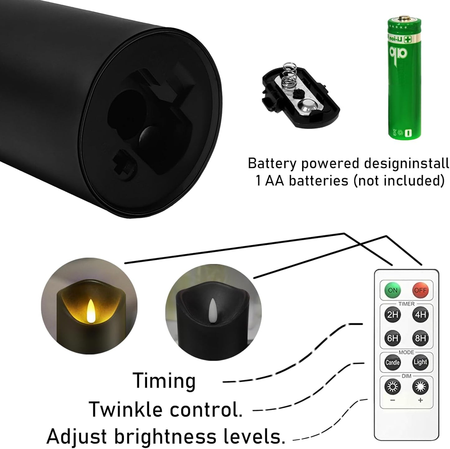 Flickering Flameless Candles, Battery Operated Acrylic LED Pillar Candles with Remote Control and Timer, Set of 9 (Black)