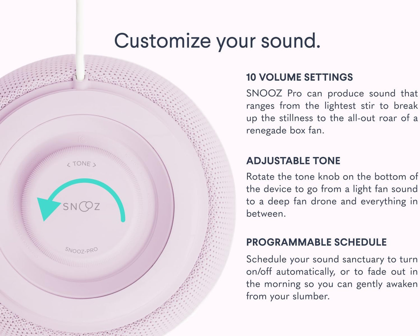 SNOOZ Pro - Smart White Noise Machine & Travel Case - Real Fan Inside, Non-Looping White Noise, Adjustable Tone & Volume - App-Based Remote Control & Sleep Timer - Blush