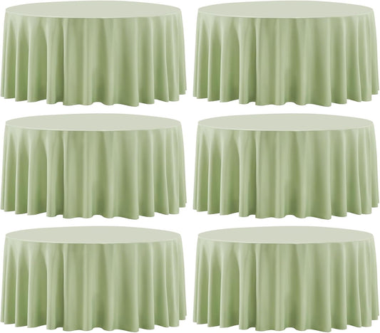 Round Tablecloth 132 Inch 6 Pack Sage Green Tablecloths Washable Decorative Linen Polyester Table Clothes Cover for Dining Table Banquets Buffet Parties and Wedding