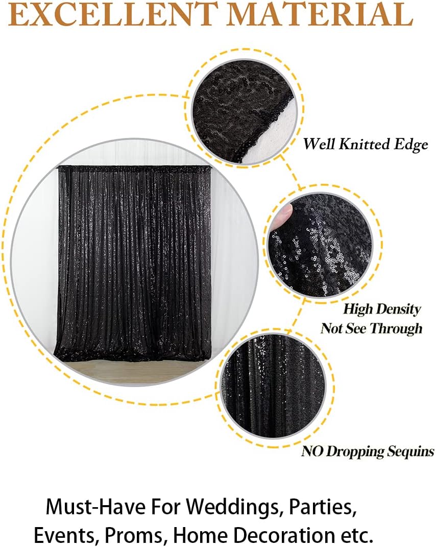 ShinyBeauty Black Sequin Backdrop 10FTx10FT Photo Backdrops for Wedding Sparkle Backdrop for Photograph Glitter Curtains for Baby Shower Party Shimmer Fabric Background