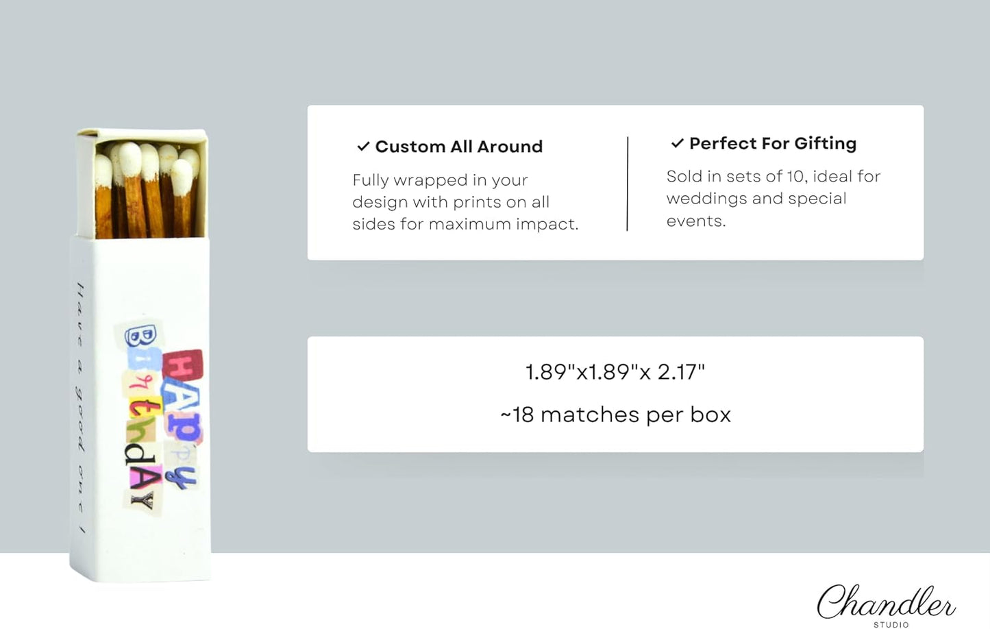 Customizable Birthday Matchboxes – Set of 10 – Fun Birthday Design – Colorful Matchsticks – Perfect for Birthday Favors (2" Matchsticks, Birthday #1)