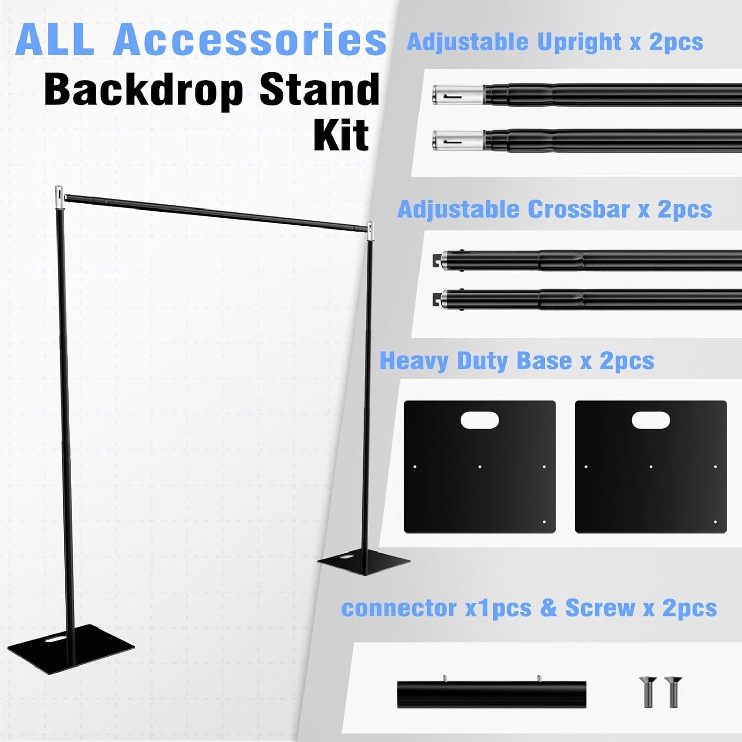 Pipe and Drape Backdrop Stand 10FT x 10FT, Adjustable Backdrop Stand Heavy Duty, Background Stand, Backdrop Stand for Parties, Photography, Wedding, Birthday Decoration (10ft x 10ft)