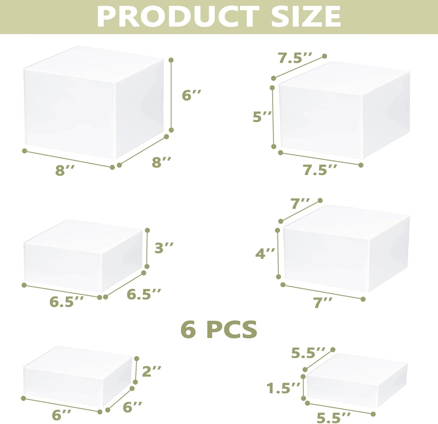 6Pcs Buffet Risers, Food Risers for Buffet Table, Acrylic Cube Display Risers with Hollow Bottom, Food Display Stand for Party Jewelry Dessert Figures (Size 5.5",6",6.5",7",7.5",8")