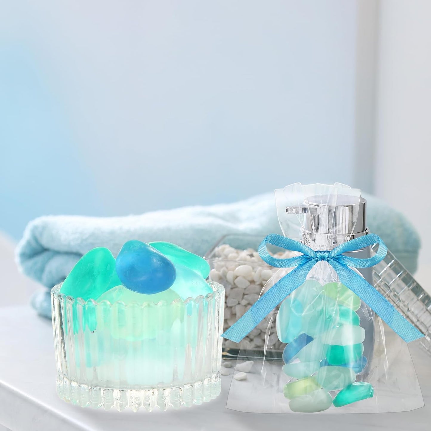 200g Sea Glass Soap Decor Seashell Decorative Soaps for Bathroom Home Decor Beach Wedding Nautical Wedding Party Favors Beach Bridal Shower Favors(Sea Glass)