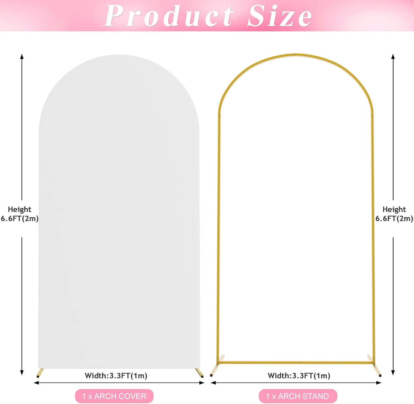 Wokceer 6.6 FT Wedding Backdrop Arch Stand and White Arch Cover, Metal Arch Stand with Arch Stand Cover for Birthday Party Wedding Ceremony Bridal Baby Shower Event Decor