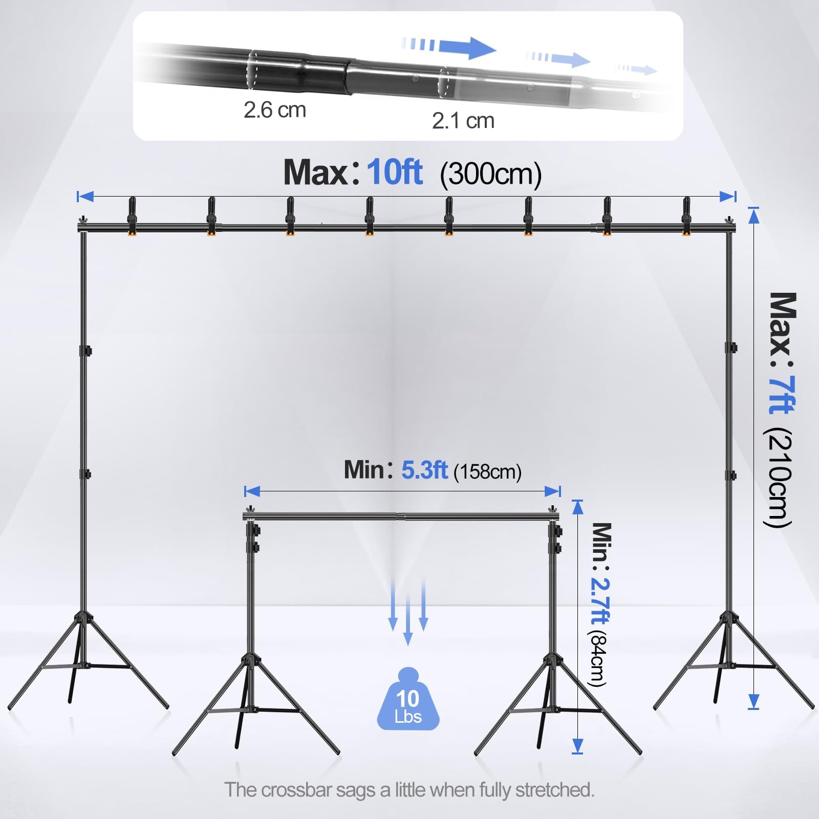 EMART Backdrop Stand 10x7ft(WxH) Photo Studio Adjustable Background Stand Support kit with 2