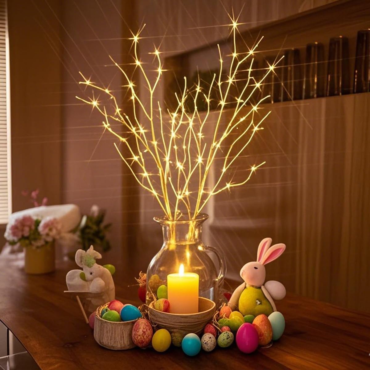 Fudios Birch Branch Lights with Timer for vase 100 LED Lighted Willow Twig 32IN Tall Battery Operated Home Party Indoor Outdoor use