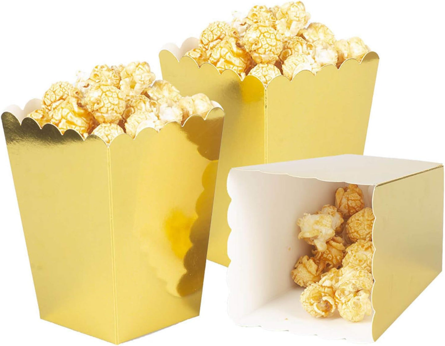Gold Popcorn Boxes Mini Pack of 24, Paper Popcorn Container for Birthday Party, Graduation, Wedding, Carnival, Movie Night