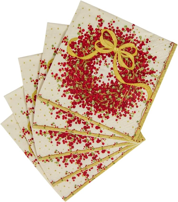 Caspari Entertaining Pepper Berry Cocktail Napkins, Red, 20-Pack