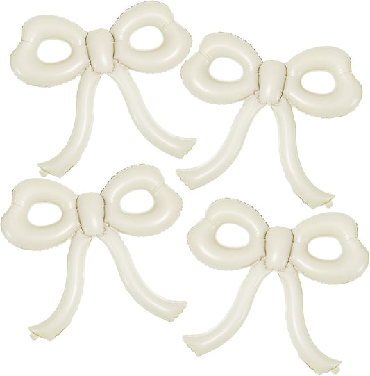 4 Pcs Bow Birthday Decorations Cream Bow Balloons for Girl Women Bow Themed Party Decorations Giant Foil Beige Balloons for Birthday Baby Shower Gender Reveal Wedding Decor Party Supplies