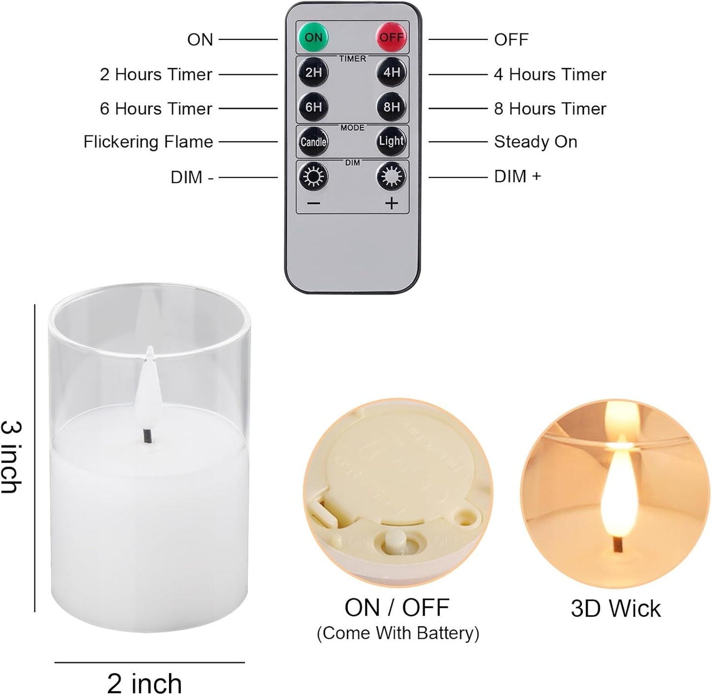 6Pack Glass Flickering Flameless Candles with Remote, 2"X3" Real Wax Votive Candles Battery Operated, Small Electric LED Candles for Wedding Home Decor, w/4 Timers+2 Lighting Modes [Clear]
