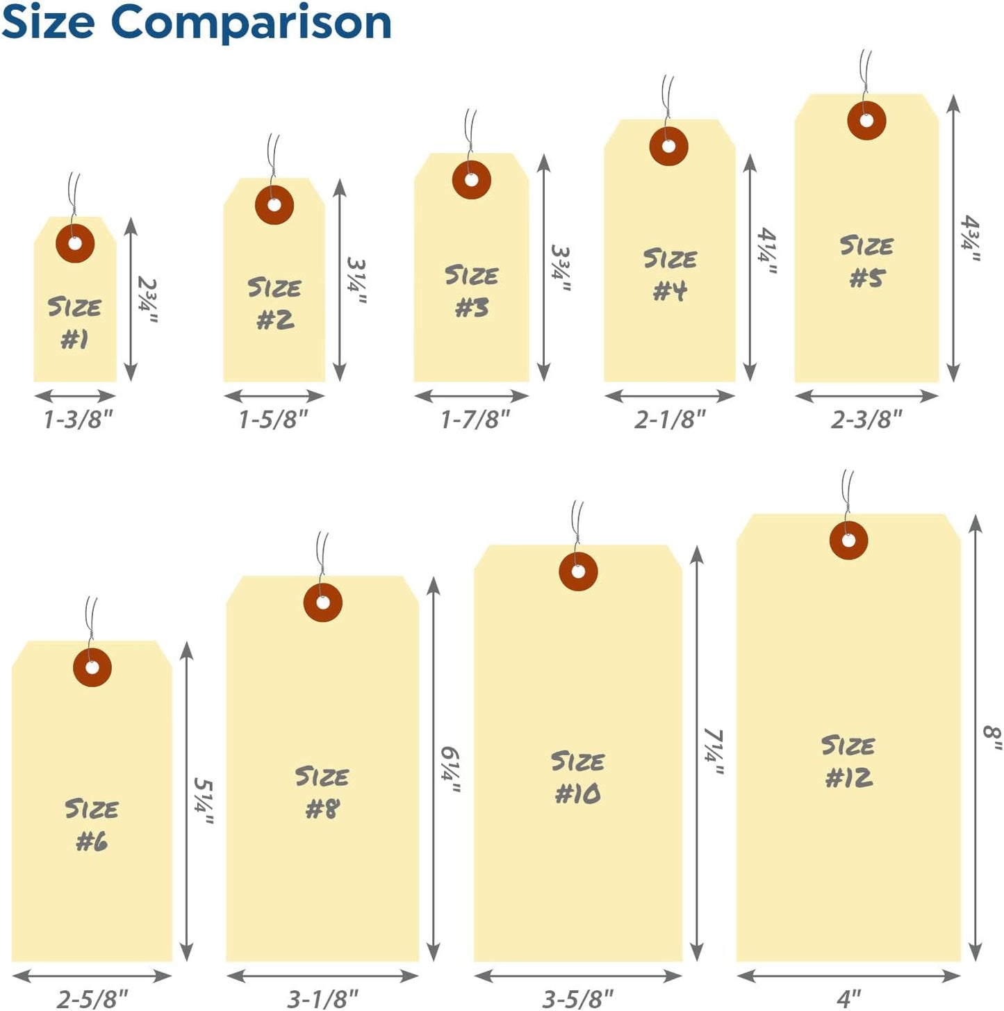 SmartSign Blank Manila Shipping Tags with Wire, Size-1, Pack of 1000, 13pt Thick Prewired Cardstock Tag, 2.75 x 1.375 inch Paper Hang Tags with Reinforced Fiber Patch