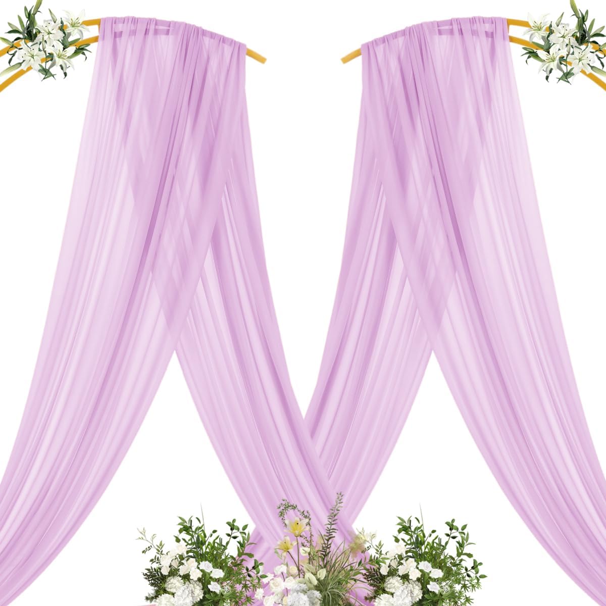 MLMC Lilac Purple Wedding Arch Draping Fabric 1 Panel 29" x 20 FT Extra Long Lavender Gauze Drapes Sheer Backdrop Curtains 6.6 Yards Outdoor Drapery Panels for Wedding Birthday Party Decoration