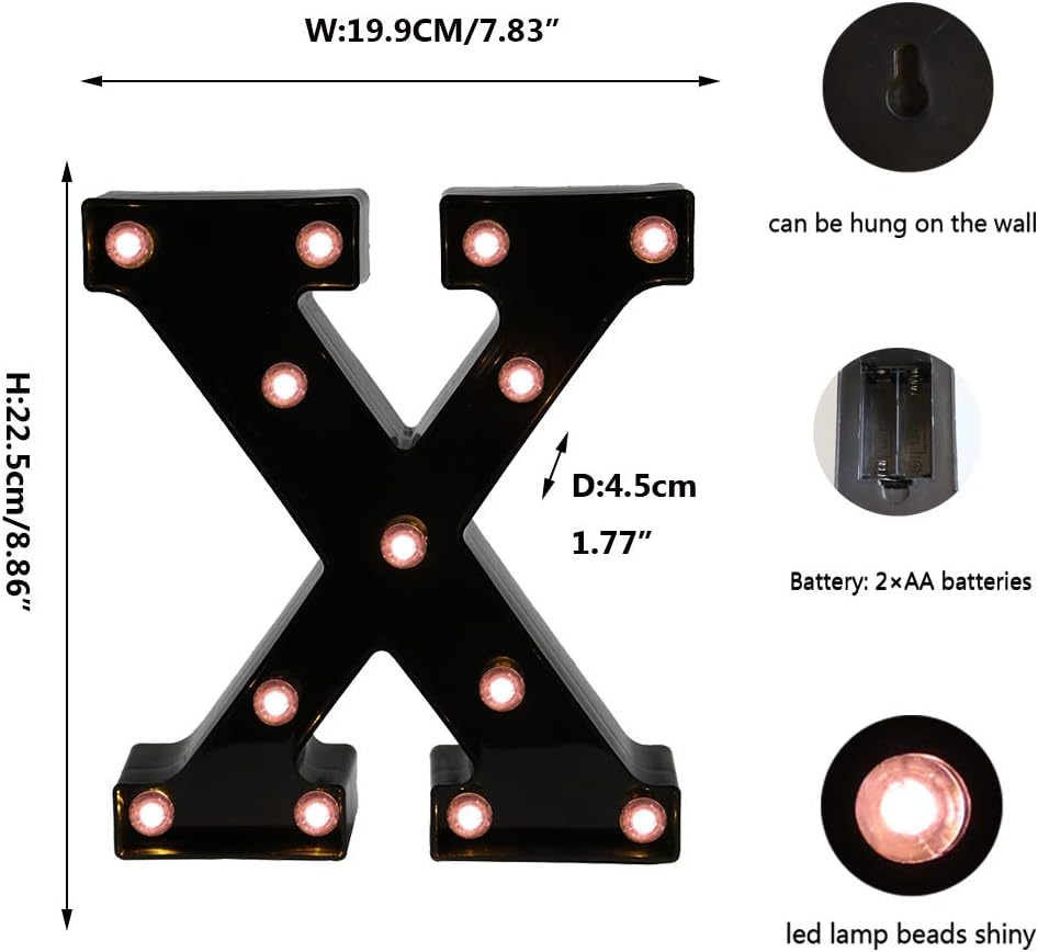 OYCBUZO Light Up Black Alphabet Marquee Letters Sign LED Marquee Number Lights Sign for Night Light Home Bar Christmas Lamp Birthday Party Wedding Decoration X