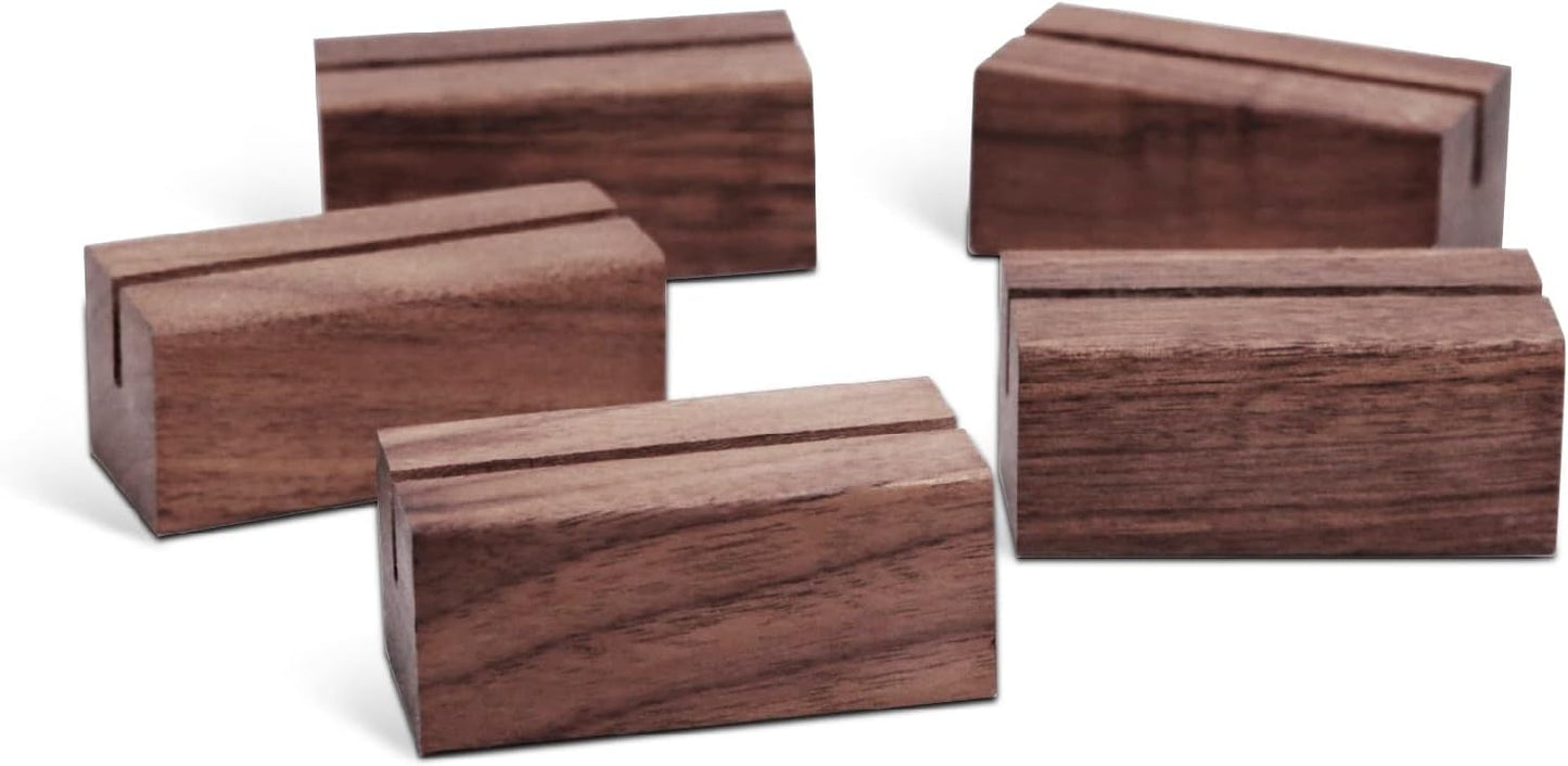 UNIQOOO 5 Pack Place Card Holders | Rustic Walnut Wood Escort Cards Display Stands | Table Number Sign & Photo Stand | Perfect for Retail Shop Cafe Home Wedding Dinner Party Events Decoration