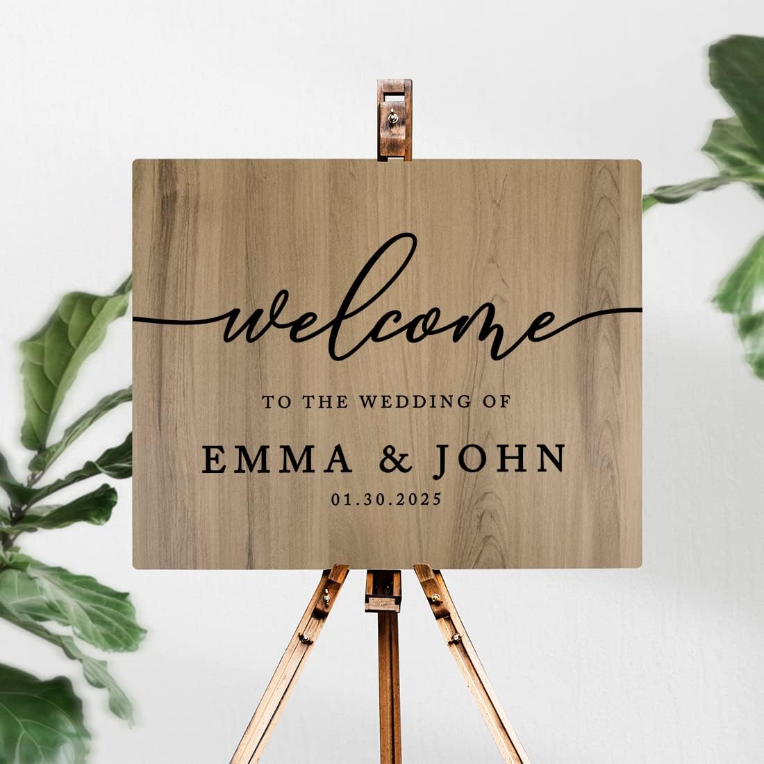 Andaz Press Large Wooden Welcome Sign for Wedding, Rustic Welcome Sign 16" x 20" Custom Names & Date, Woodland Wedding Signage, English Oak MDF Wood Finish Wedding Reception Indoor Outdoor Signs