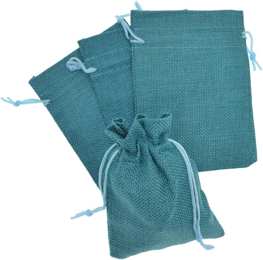 Burlap Bags with Drawstring, 2.7x3.5 Inch Jute Sacks Jewelry Candy Pouch Christmas Wedding Party Favor Gift Bags 20pcs (Peacock Blue)