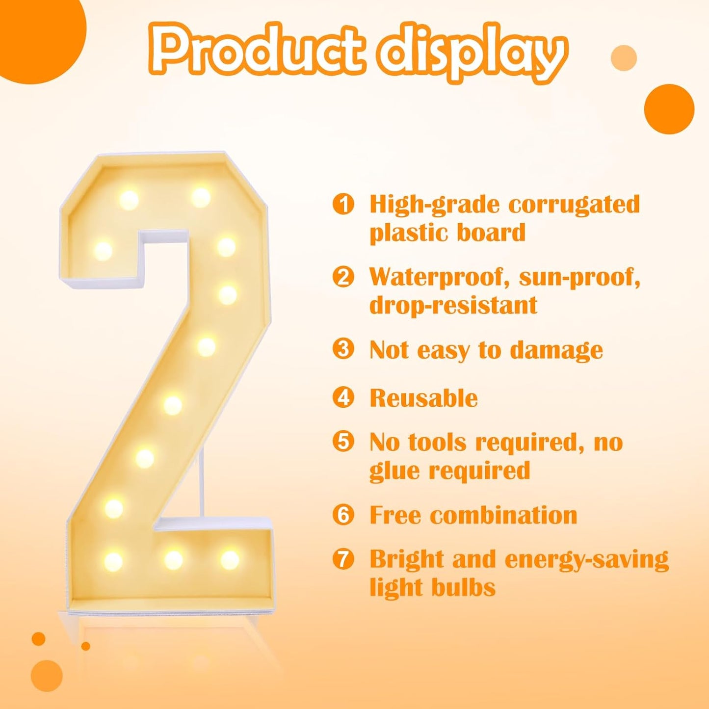 4ft Marquee for Numbers 2, 2025 Marquee for Numbers 4 Feet Tall, Mosaic Numbers for Balloons, Light up Numbers for Party Decorations, Birthday, Anniversary Party Decor (Number 2)