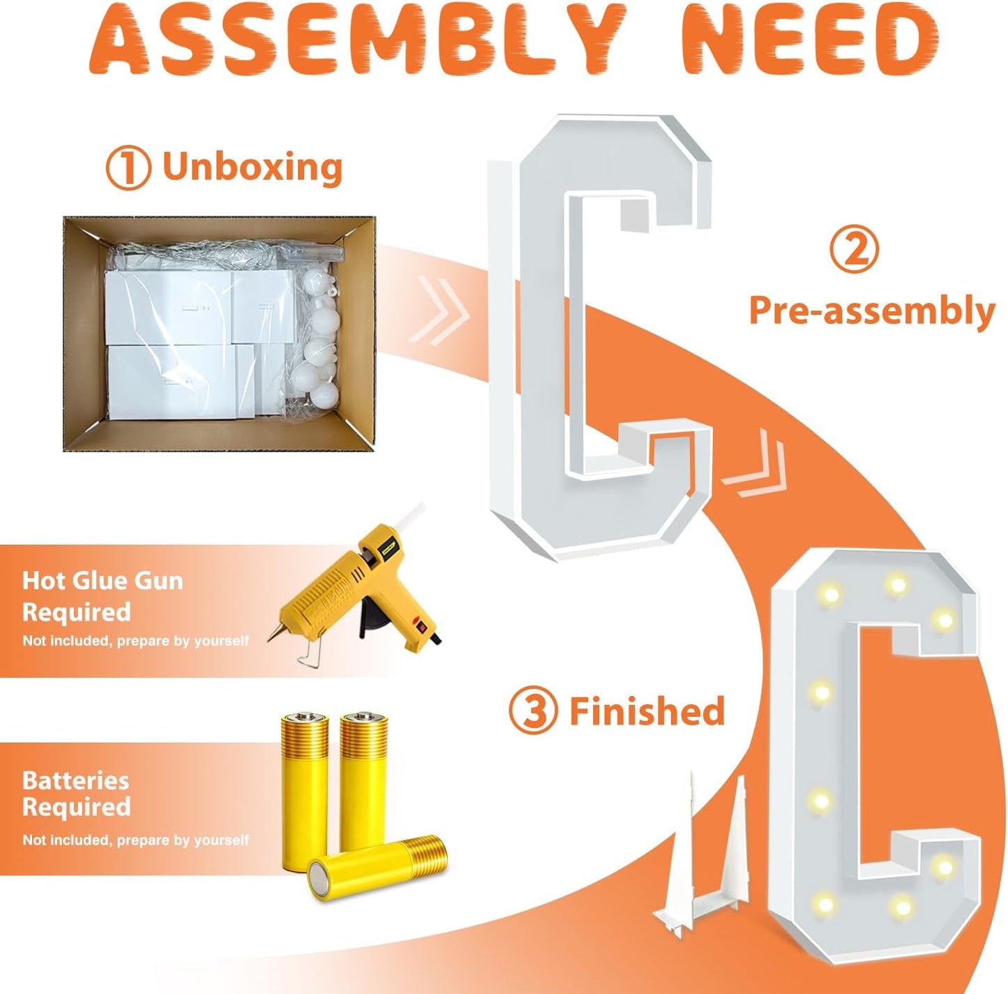 3FT Light Up Letters C, 36 inch Tall Marquee Letters, DIY Marquee Light Up Letter for Birthday Party Backdrop Displays, Mosaic Letter Sign for Balloons Party, Anniversary, Christmas