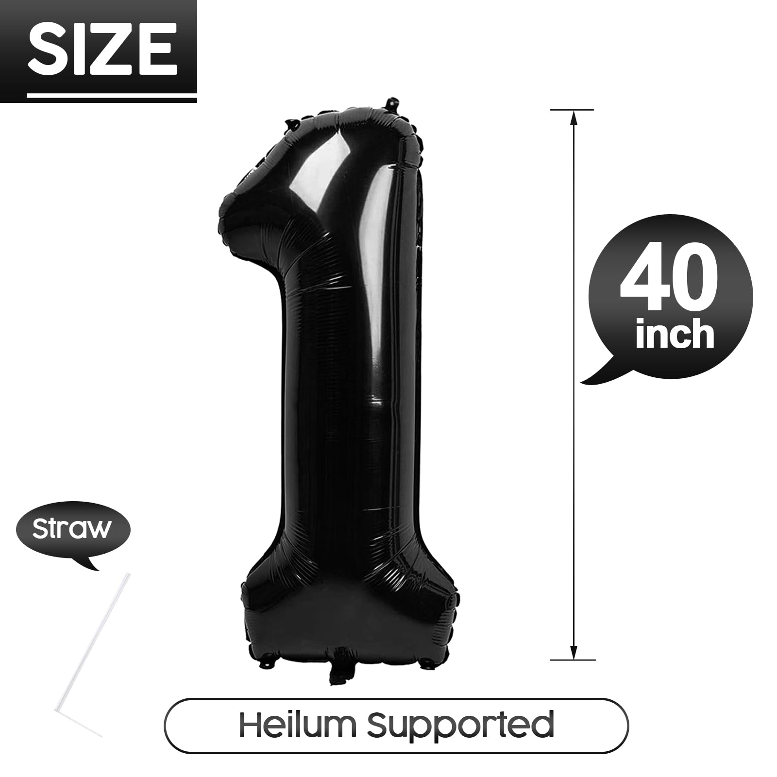 1 Balloon - Black Birthday Number Balloons, 40 Inch Decorations Men Women