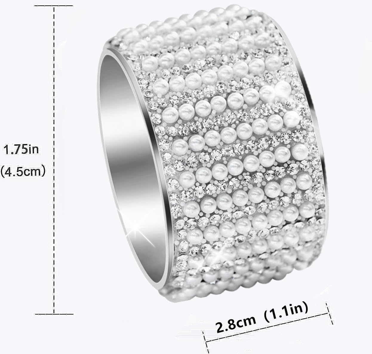 Silver Pearls 6pcs Napkin Rings Rhinestone Crystal Glass Framed Napkin Holder Handmade Serviette Buckles for Christmas, Easter, Thanksgiving Day Wedding Banquet Home Party Decoration Dining Table