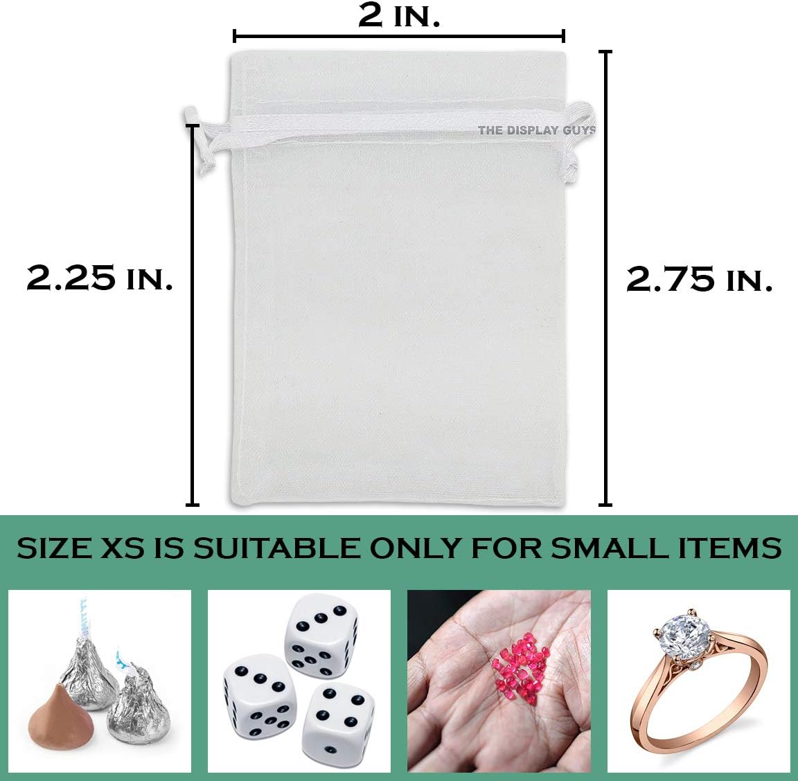 TheDisplayGuys 100-Pack XS 2 x 2 3/4" White Sheer Organza Gift Bags with Drawstring, Jewelry Candy Treat Wedding Party Favors Mesh Pouch