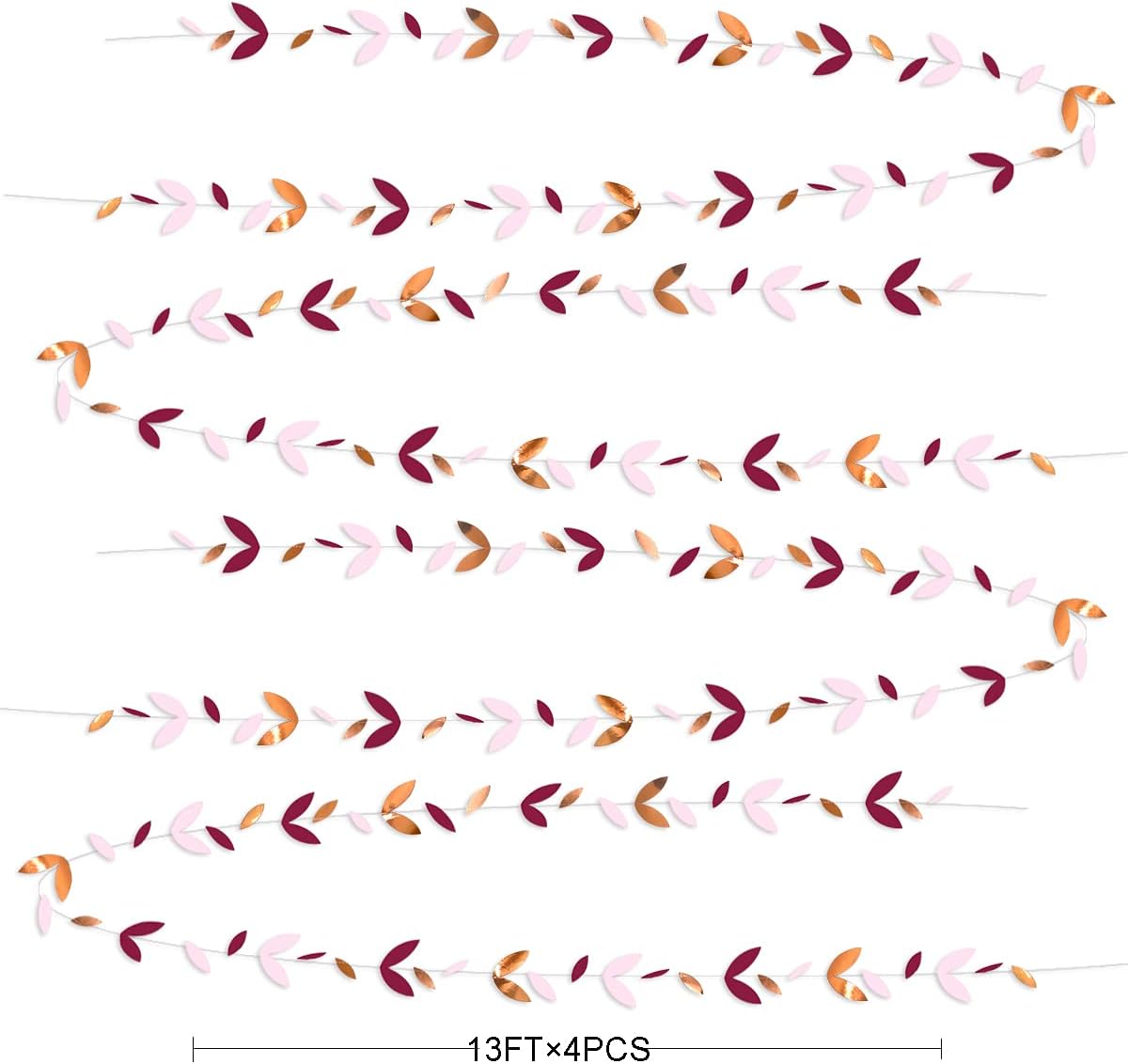 52 Ft Burgundy Rose Gold Party Decorations Leaf Garland Kit Paper Hanging Leaves Streamer Banner for Birthday Bachelorette Engagement Anniversary Wedding Bridal Shower Fall Autumn Party Decor Supplies
