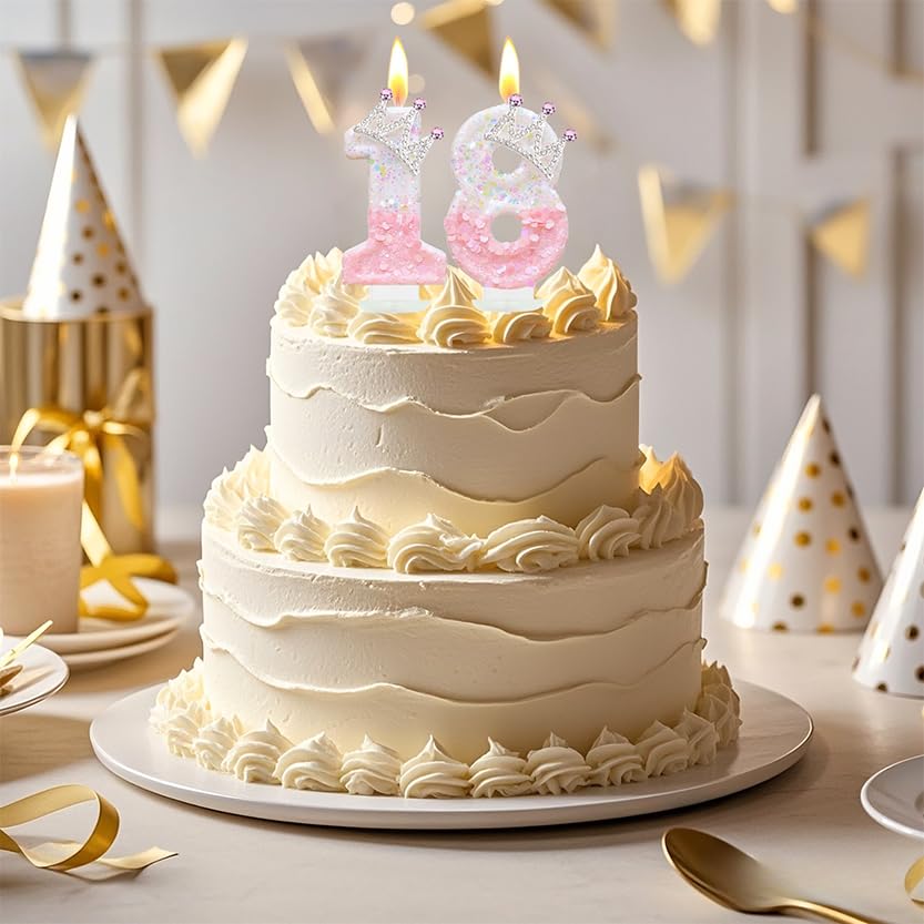Pink Birthday Number 4 Candle for Cake, Pink Crown Cake Topper Princess Birthday Party Decorations
