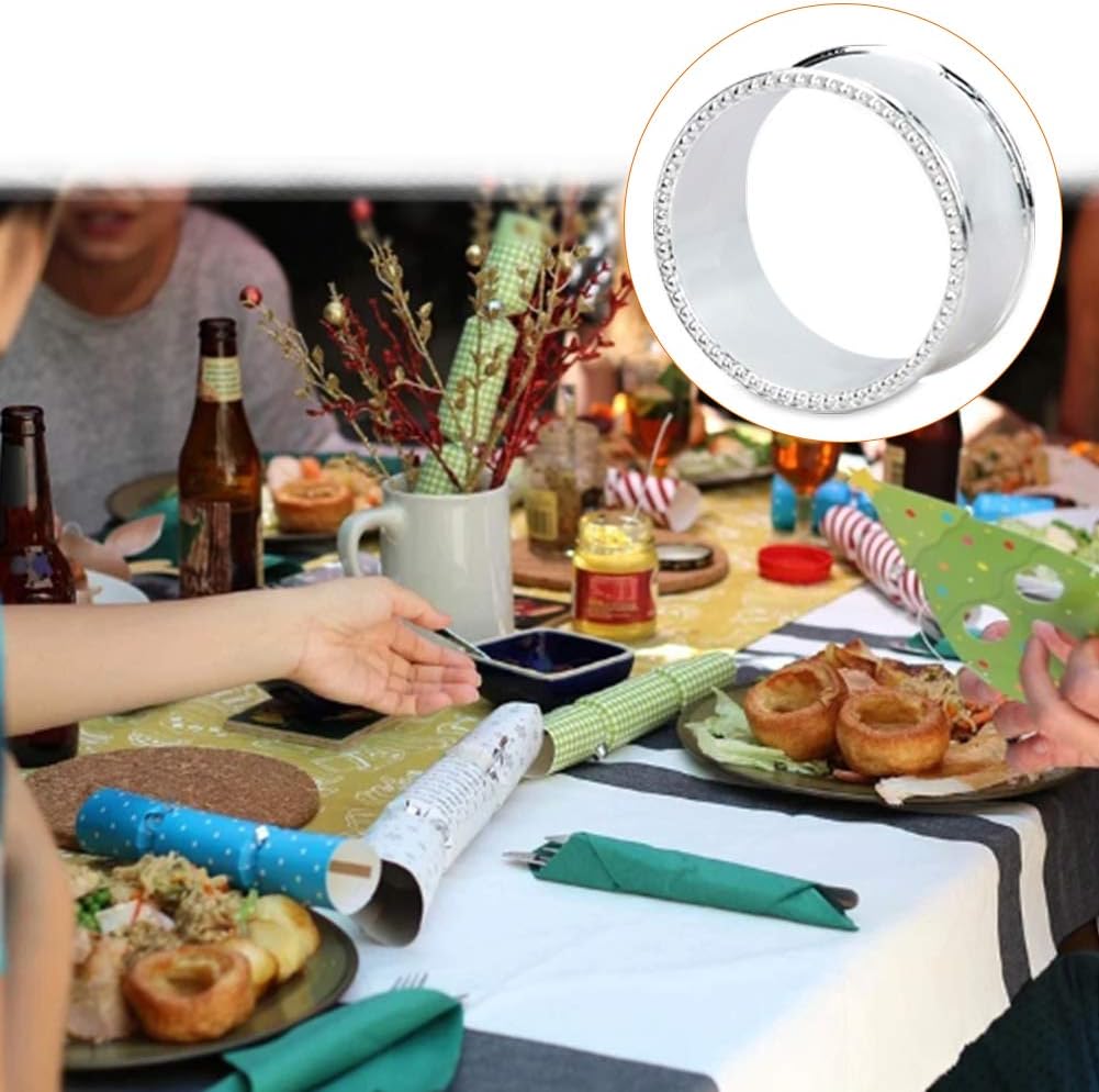 20 Pcs Stainless Steel Bead Side Napkin Rings Delicate Serviette Buckles (Silver)