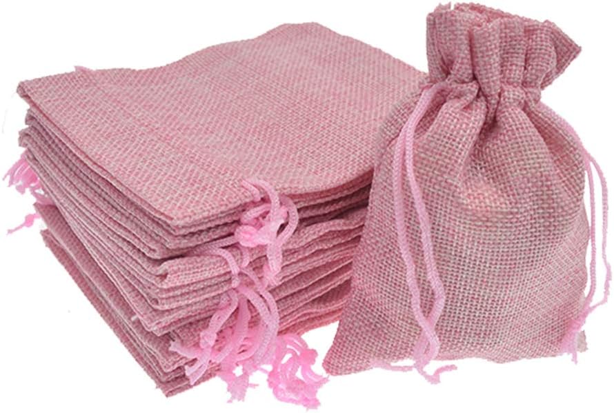 20Pcs Burlap Bags with Drawstring, Burlap Gift Bag Linen Jewelry Pouches for Christmas Wedding Favor, Party, DIY Crafts (Pink, 5.9 x 7.5 Inch)