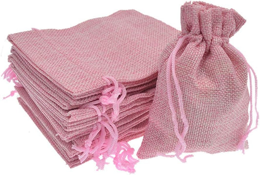 20Pcs Burlap Bags with Drawstring, Burlap Gift Bag Linen Jewelry Pouches for Christmas Wedding Favor, Party, DIY Crafts (Pink, 5.9 x 7.5 Inch)