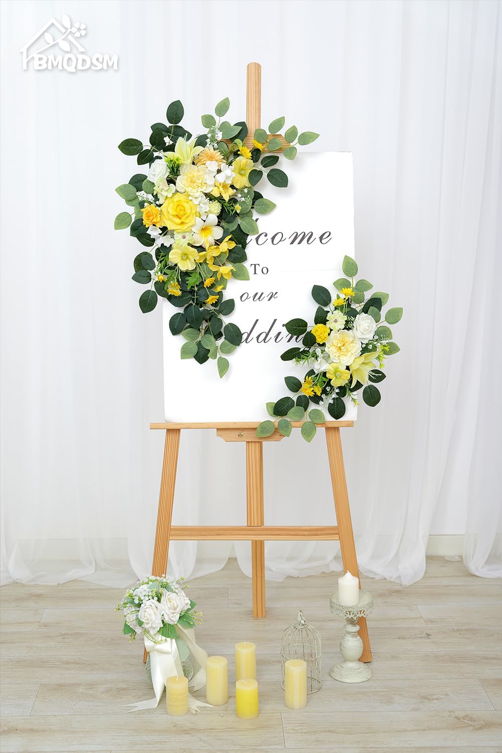 Pack of 2 Faux Flowers,Wedding Arch Flowers,Wisteria Hanging Flowers,Flower Garland Be Suited to Aisle Decorations for Wedding Ceremony(New Yellow)