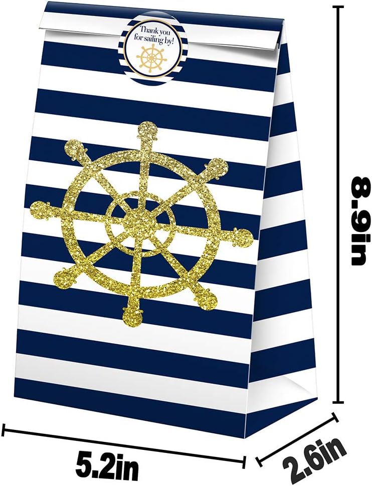 SamPartyShop Nautical Goodie Bags - 24 Pcs Nautical Party Favors Candy Bags with Stickers, Nautical Goody Gift Treat Bags Nautical Themed Birthday Party Supplies