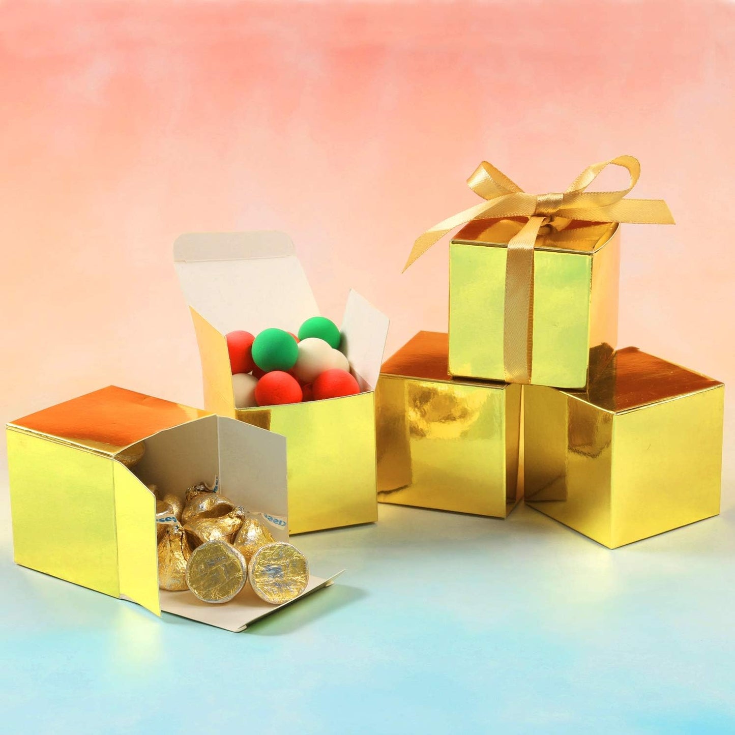 COTOPHER 60pcs Small Gift Boxes, Favor Boxes 2x2x2 inches Paper Gift Boxes with Ribbons Candy Box for Wedding Favors Baby Shower Bridal Shower Birthday Party (60pcs 2x2x2, Gold)