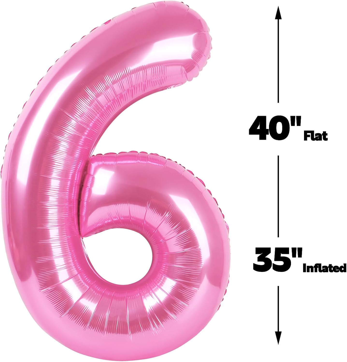 40 Inch Pink Mylar Foil Number 6 Birthday Balloon, Digital Balloons for 6 16 Boy Girl Party Decorations Supplies, Big Helium Balloon Numbers for 26 36 46 60 Men Women Anniversary