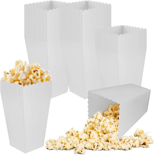 50 Pcs Popcorn Boxes Mini Paper Popcorn Box Cardboard Popcorn Container for Party Disposable Snack Candy Popcorn Bags Popcorn Holder for Movie Nights Birthday Wedding (White)
