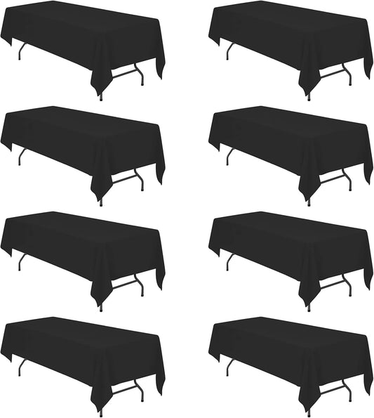 BRILLMAX 8 Pack Black Tablecloths for 8 Foot Rectangle Tables 60 x 126 Inch - 8ft Rectangular Bulk Linen Polyester Fabric Washable Cloth Cover for Wedding Reception Banquet Birthday Party