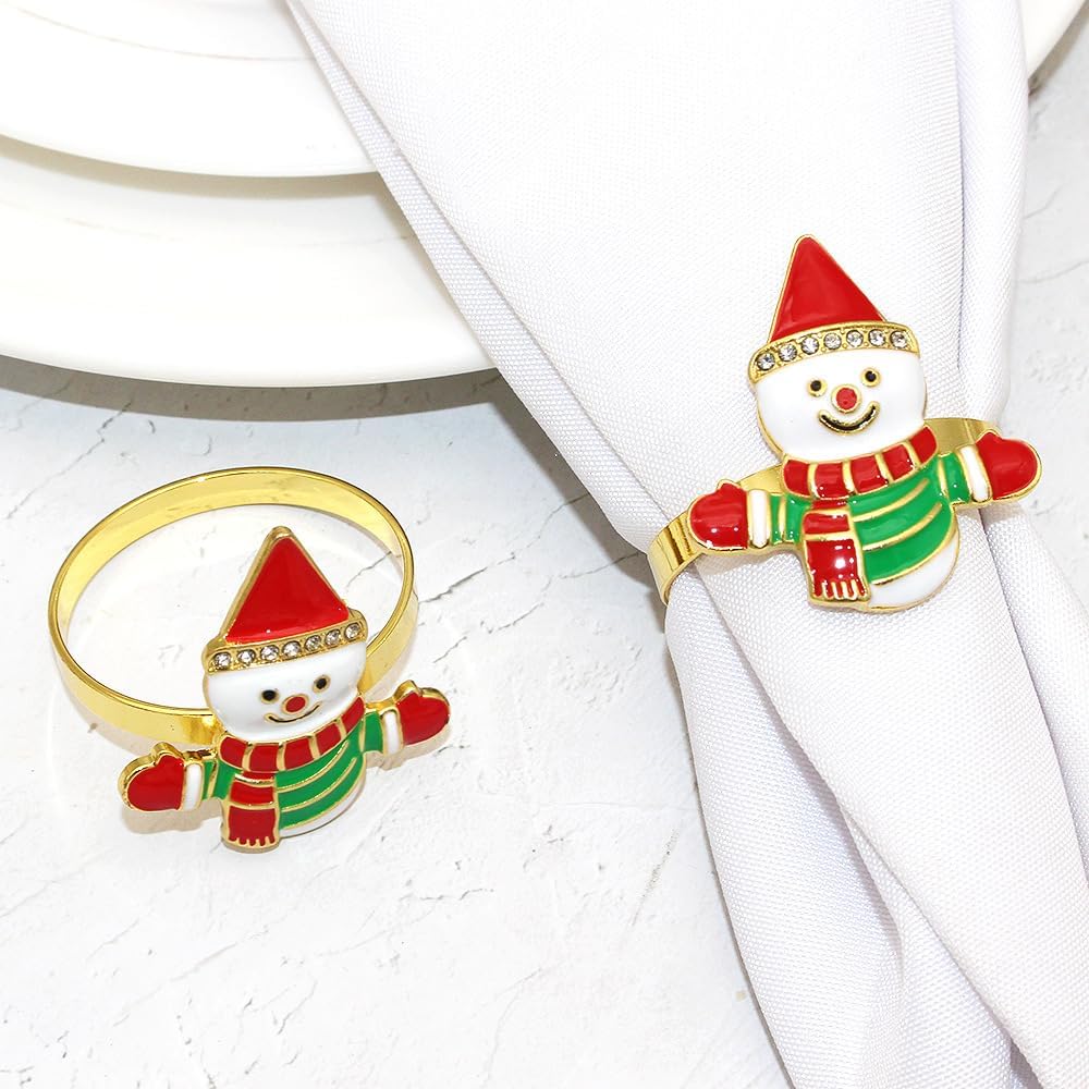 Snowman Napkin Rings Set of 6, Christmas Party Napkin Holder Buckles, Thanksgiving Xmas Napkin Rings (Red, One Size)