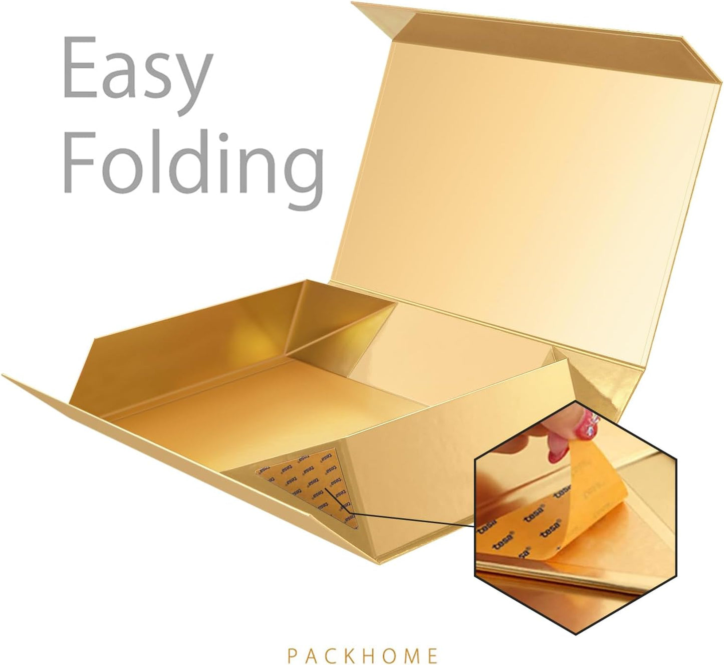 PACKHOME Extra Large Gift Box 17.5x11.3x4.3 Inches, Sturdy Shirt Box with Magnetic Lid for Clothes and Large Gifts (Glossy Gold)