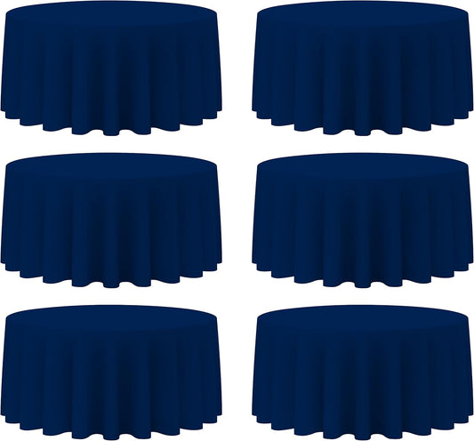 BRILLMAX 6 Pack Navy Blue 132 Inch Round Tablecloths Fit 72" Tables (Floor-Drop) - Circle Bulk Linen Polyester Fabric Washable Cloth Cover for Wedding Reception Banquet Birthday Party Buffet