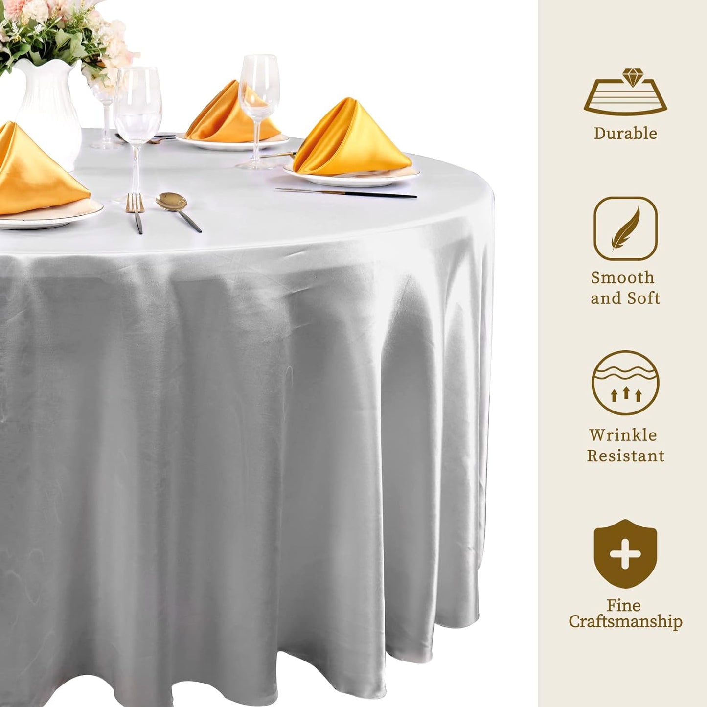 fani 6 Pack 108 Inch Sliver Round Tablecloth - Premium Silky Satin Tablecloth Overlay Smooth Fabric Table Cover Linens, Table Decoration for Wedding Party Banquet Events Restaurant Kitchen Dining