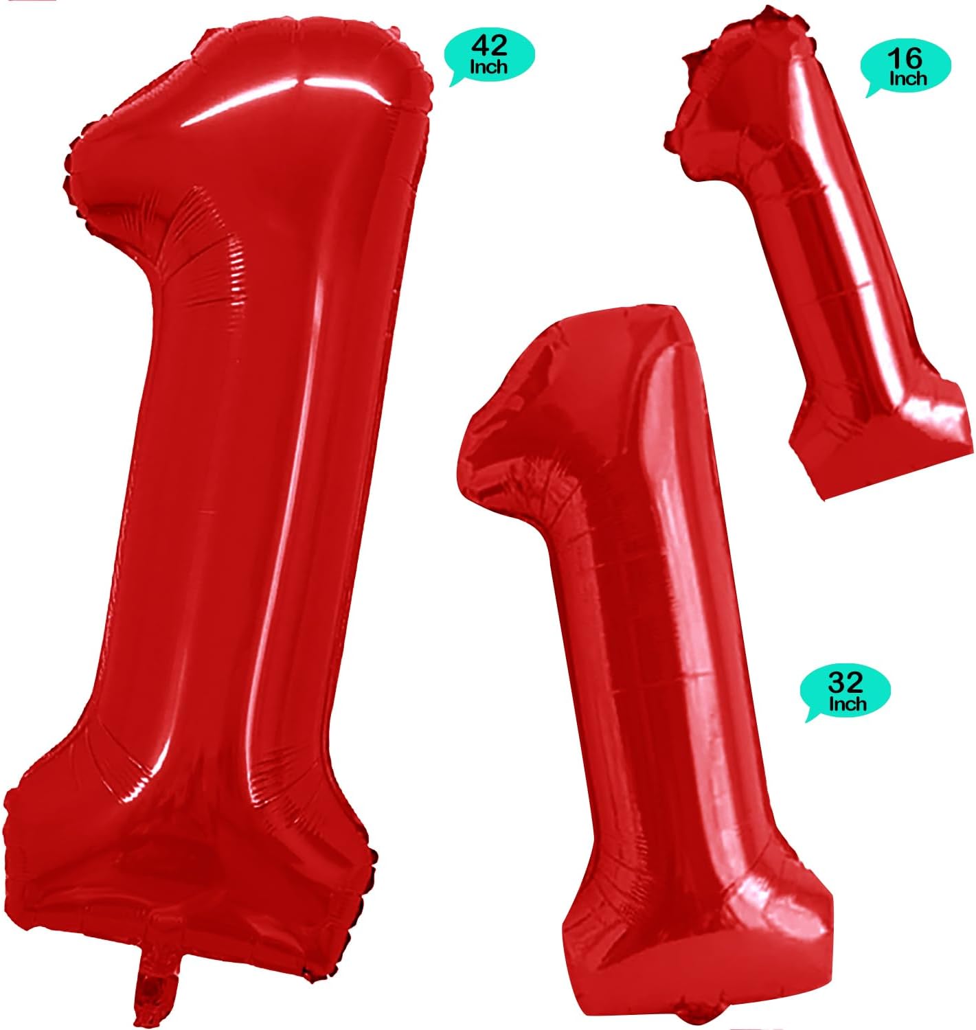 GOER Red Foil Balloons Number 1,Huge Number Balloons for 1st Birthday Party Supplies Anniversary Decorations (3 pcs,42 inch,32 inch,16inch)