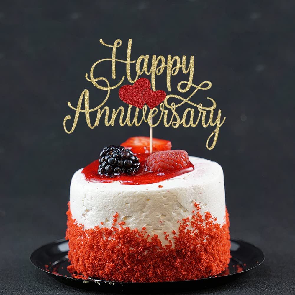 Kaoenla Gold Glitter Happy Anniversary Cake Topper