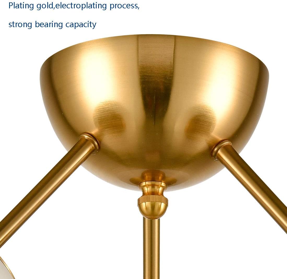 HOLKIRT Classic Mid Century Modern Globe Semi Flush Mount Ceiling Light Sputnik Chandeliers,White Frosted Glass Gold Finished for Living Room Dining Room Bedroom 3- Light