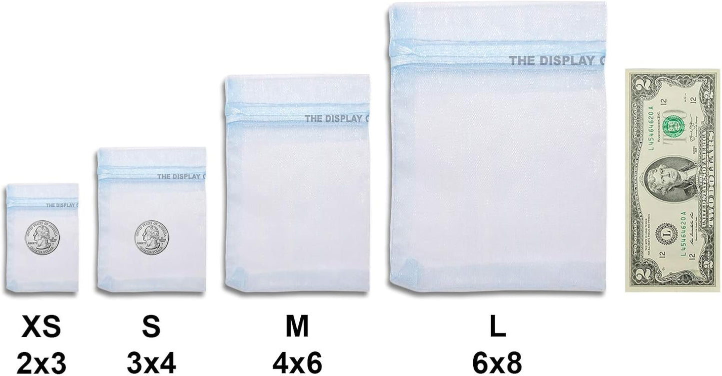 TheDisplayGuys 100-Pack 3x4 Blue Sheer Organza Gift Bags with Drawstring, Jewelry Candy Treat Wedding Party Favors Mesh Pouch